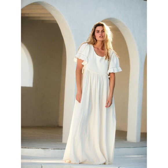 Free People La Vie Maxi Dress Small Women 100% Cotton Ivory NWT Urban Outfitters - Picture 1 of 10
